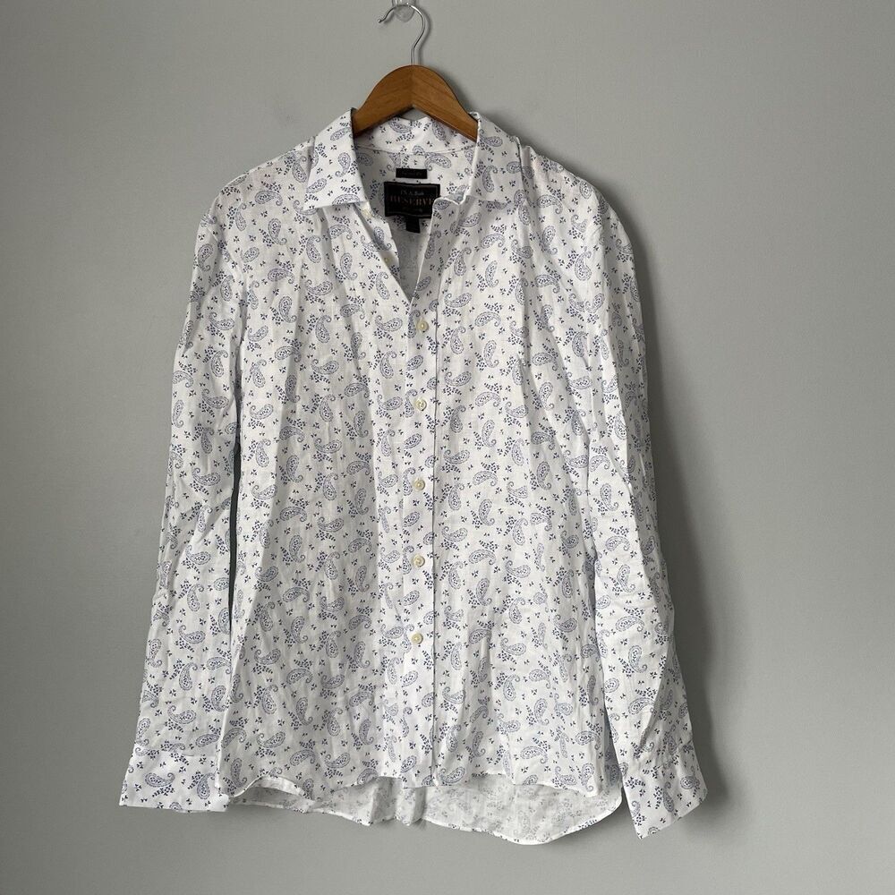 Joseph A. Bank Reserve 100% Linen Button Down Top Collared Shirt Paisley Men's L